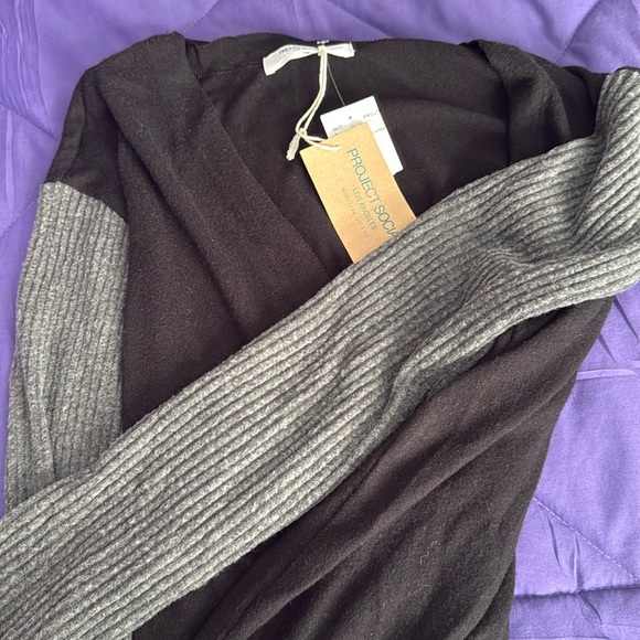 NWT HP 💜 PROJECT SOCIAL T Off Duty Color Block Open Cardigan Sweater Large $88 - Picture 2 of 3